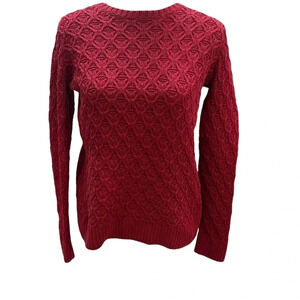 Jeanne Pierre Red mixed cable knit winter sweater cotton crew neck women’s small